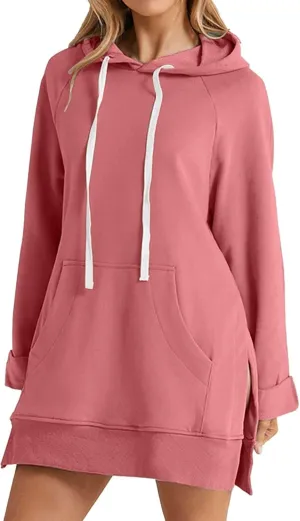 warehouse Hoodie Dress for Women 2024 Plus Size Casual Long Sleeve Sweatshirt Soft Comfy Oversized Sweater Fashion Fall Winter Warmy Pullover Tops with Pockets B-pink