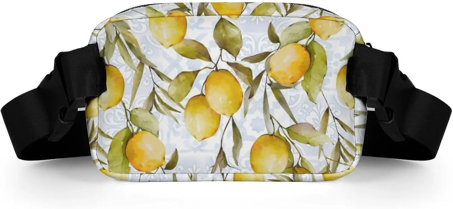 Watercolor Fresh Lemon Fanny Pack Belt Bag with Adjustable Strap Green Leaves Fruits Waist Packs Small Pouch Crossbody Bags for Hiking Running Cycling Traveling