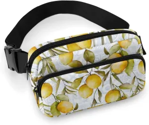 Watercolor Fresh Lemon Fanny Pack Belt Bag with Adjustable Strap Green Leaves Fruits Waist Packs Small Pouch Crossbody Bags for Hiking Running Cycling Traveling