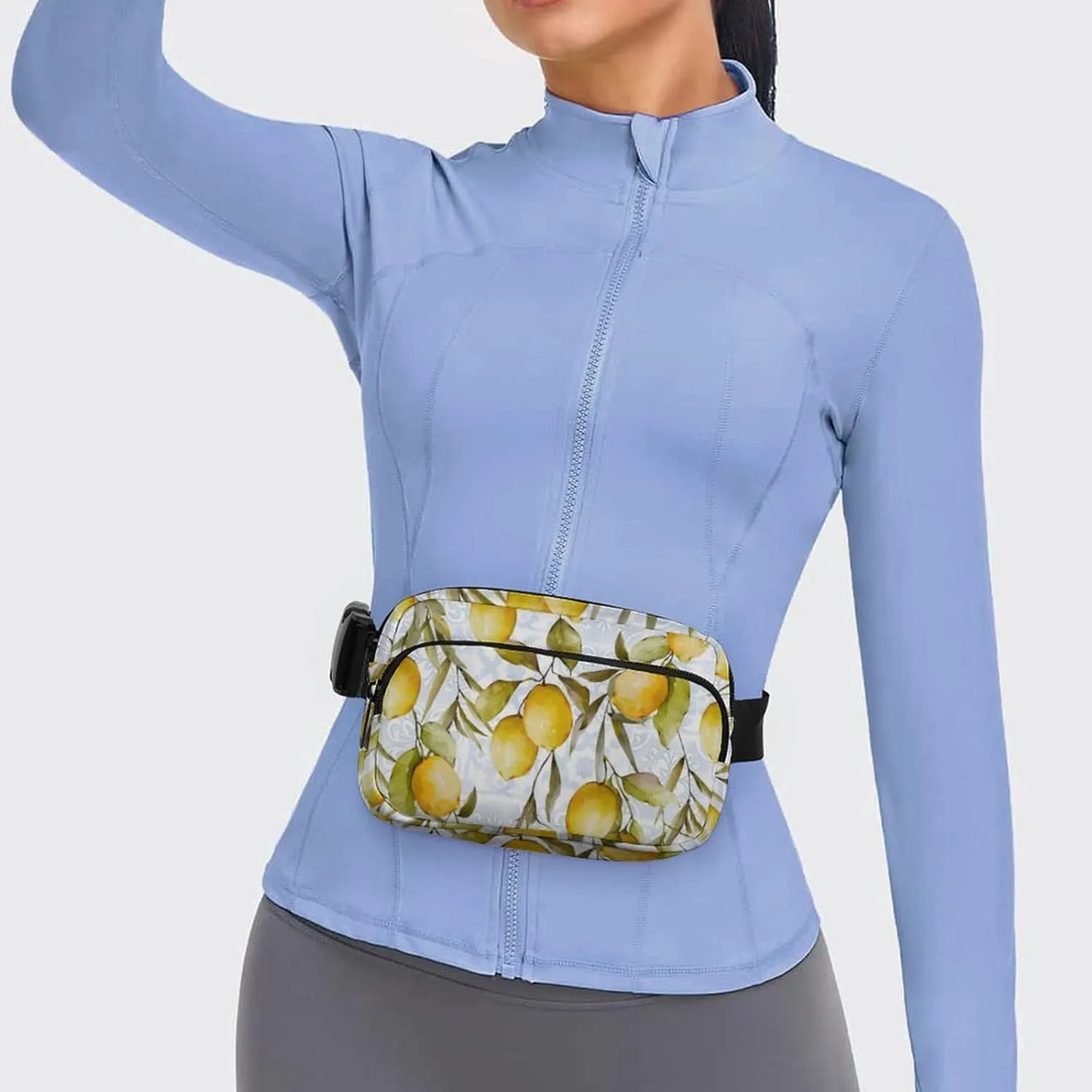 Watercolor Fresh Lemon Fanny Pack Belt Bag with Adjustable Strap Green Leaves Fruits Waist Packs Small Pouch Crossbody Bags for Hiking Running Cycling Traveling