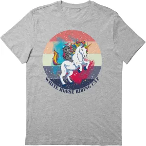 White Horse Riding Cat Retro Sunset T-Shirt, Love White Horse Riding Cat Retro Sunset T-Shirt, Funny White Horse Riding Cat Retro Sunset T-Shirt, Gift White Horse Riding Cat Retro Sunset T-Shirt