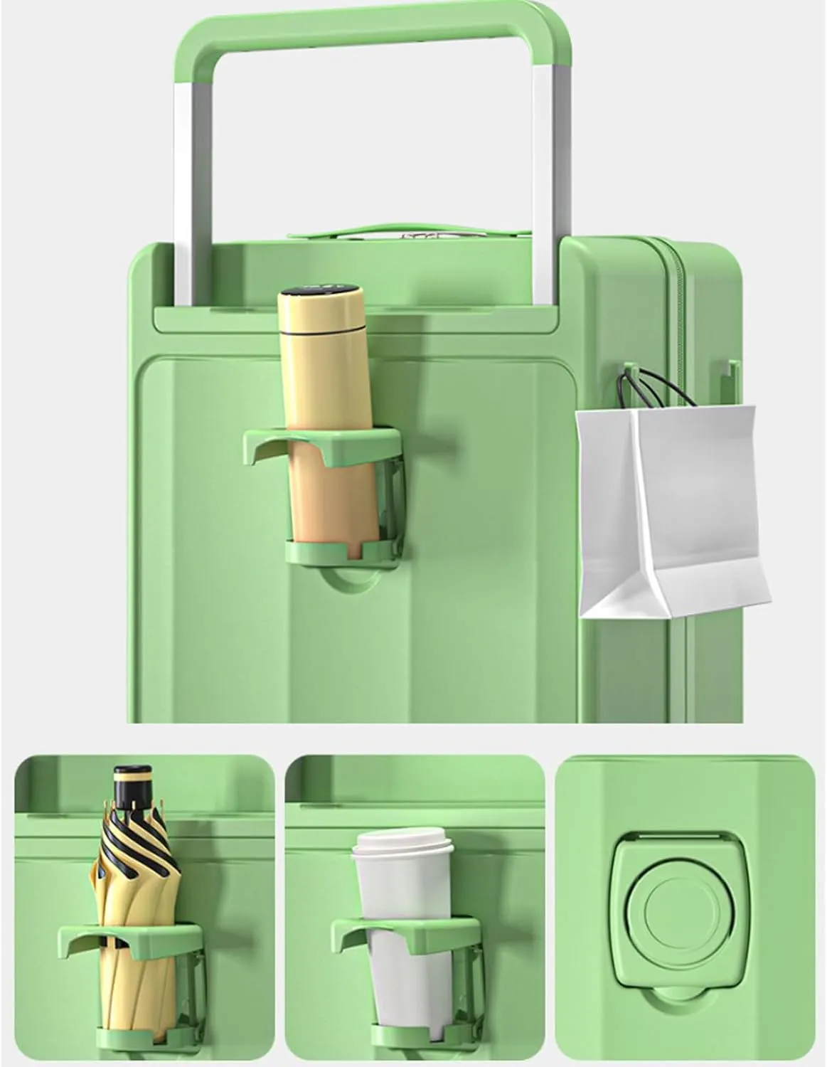 Wide trolley carry-on luggage 20" with wheels suitcase hard shell lightweight travel luggage,Green,24in
