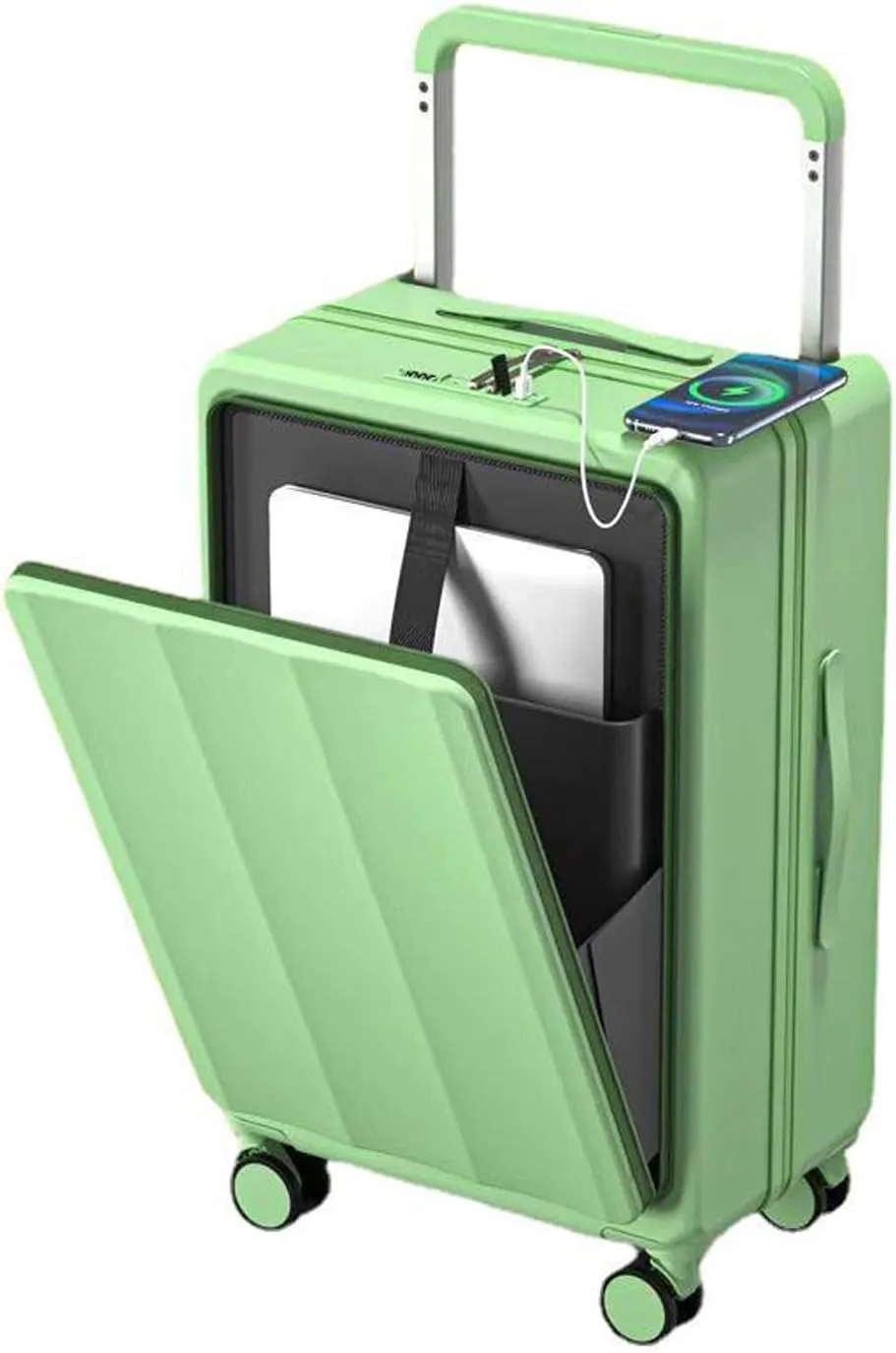 Wide trolley carry-on luggage 20" with wheels suitcase hard shell lightweight travel luggage,Green,24in