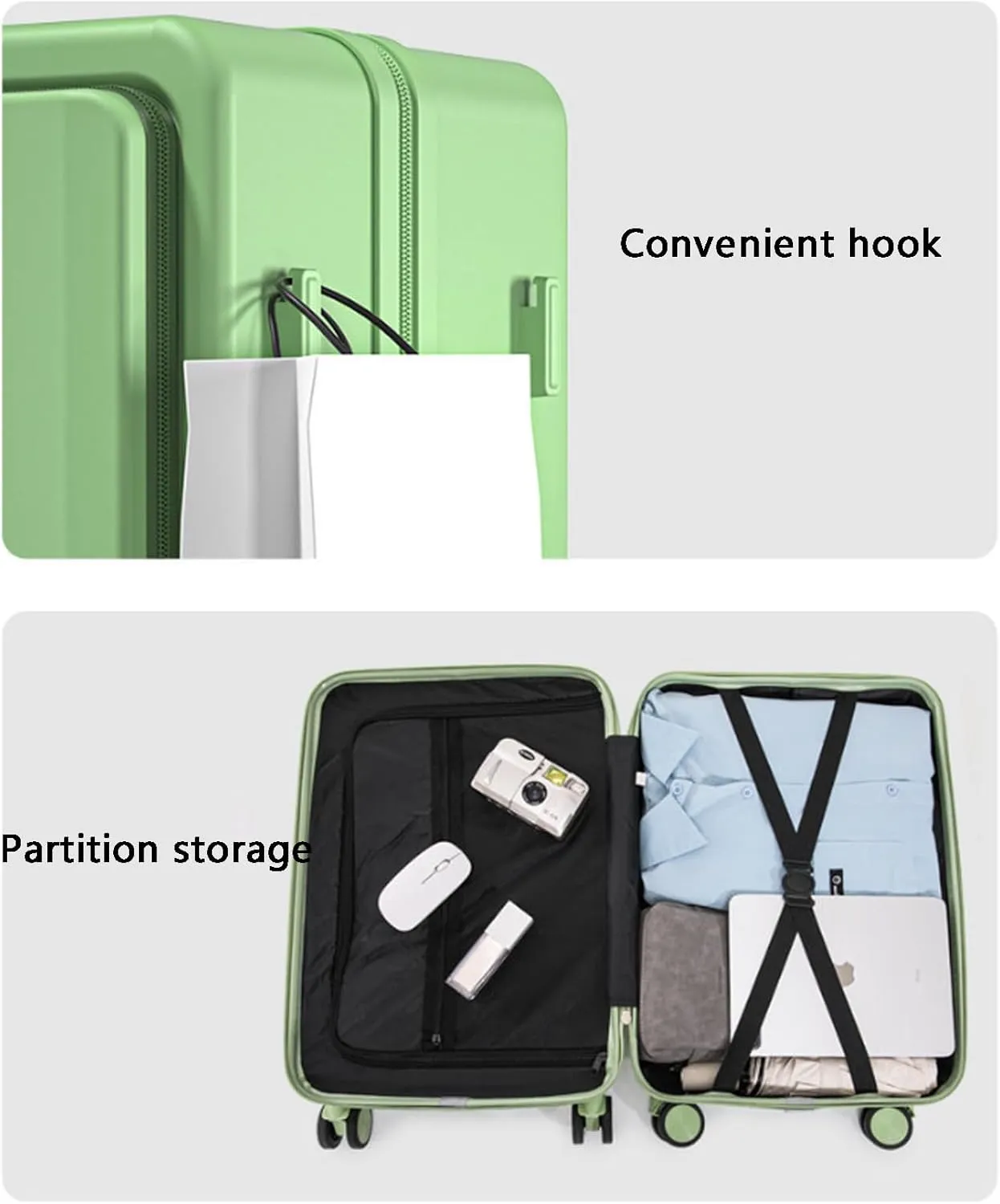 Wide trolley carry-on luggage 20" with wheels suitcase hard shell lightweight travel luggage,Green,24in