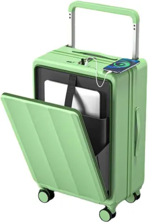 Wide trolley carry-on luggage 20" with wheels suitcase hard shell lightweight travel luggage,Green,24in