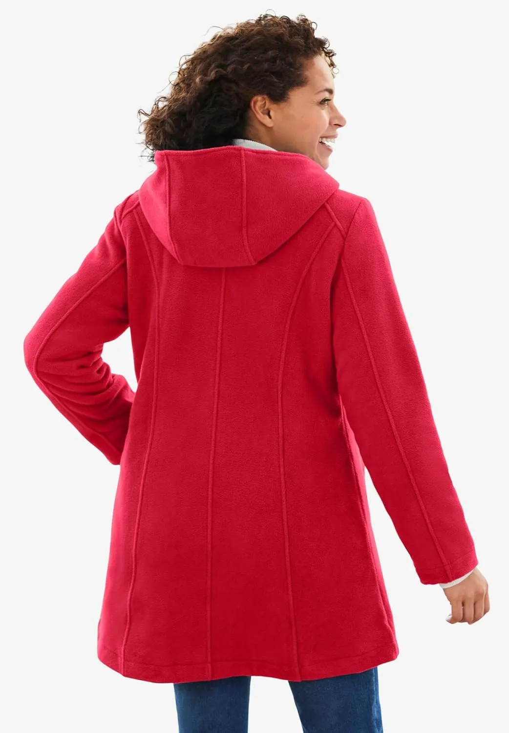 Woman Within Plus Size Double-Breasted Hooded Fleece Peacoat