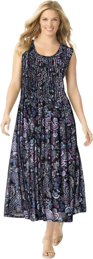 Woman Within Plus Size Pintucked Sleeveless Dress