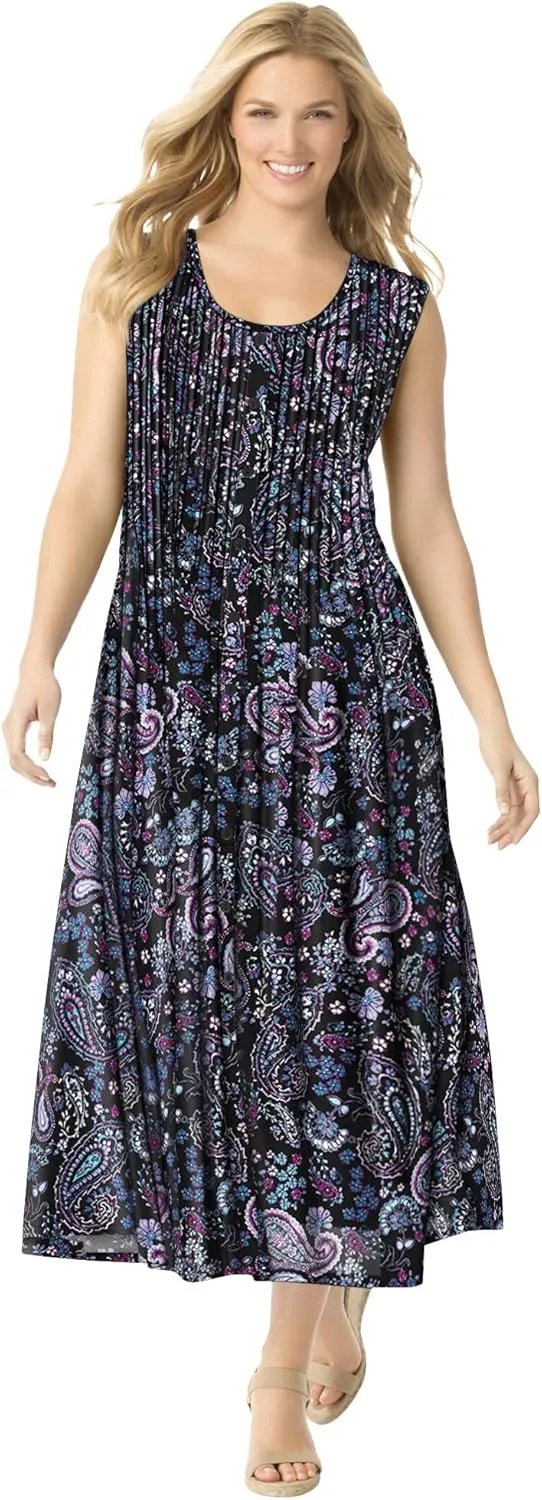 Woman Within Plus Size Pintucked Sleeveless Dress