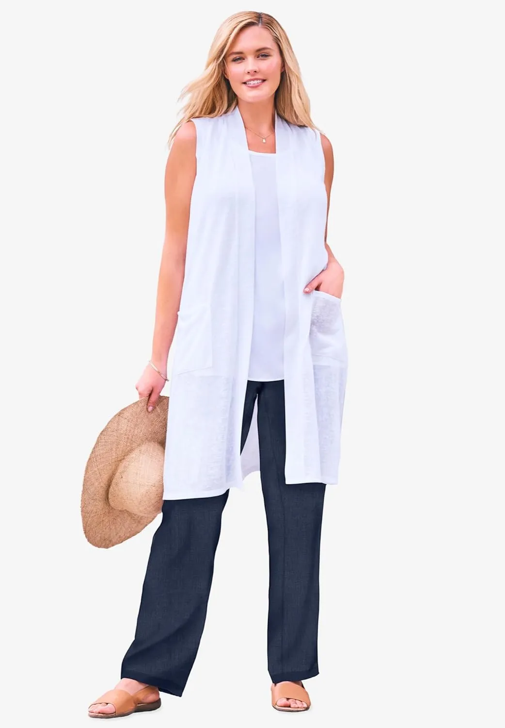 Woman Within Plus Size Straight Leg Linen Pant