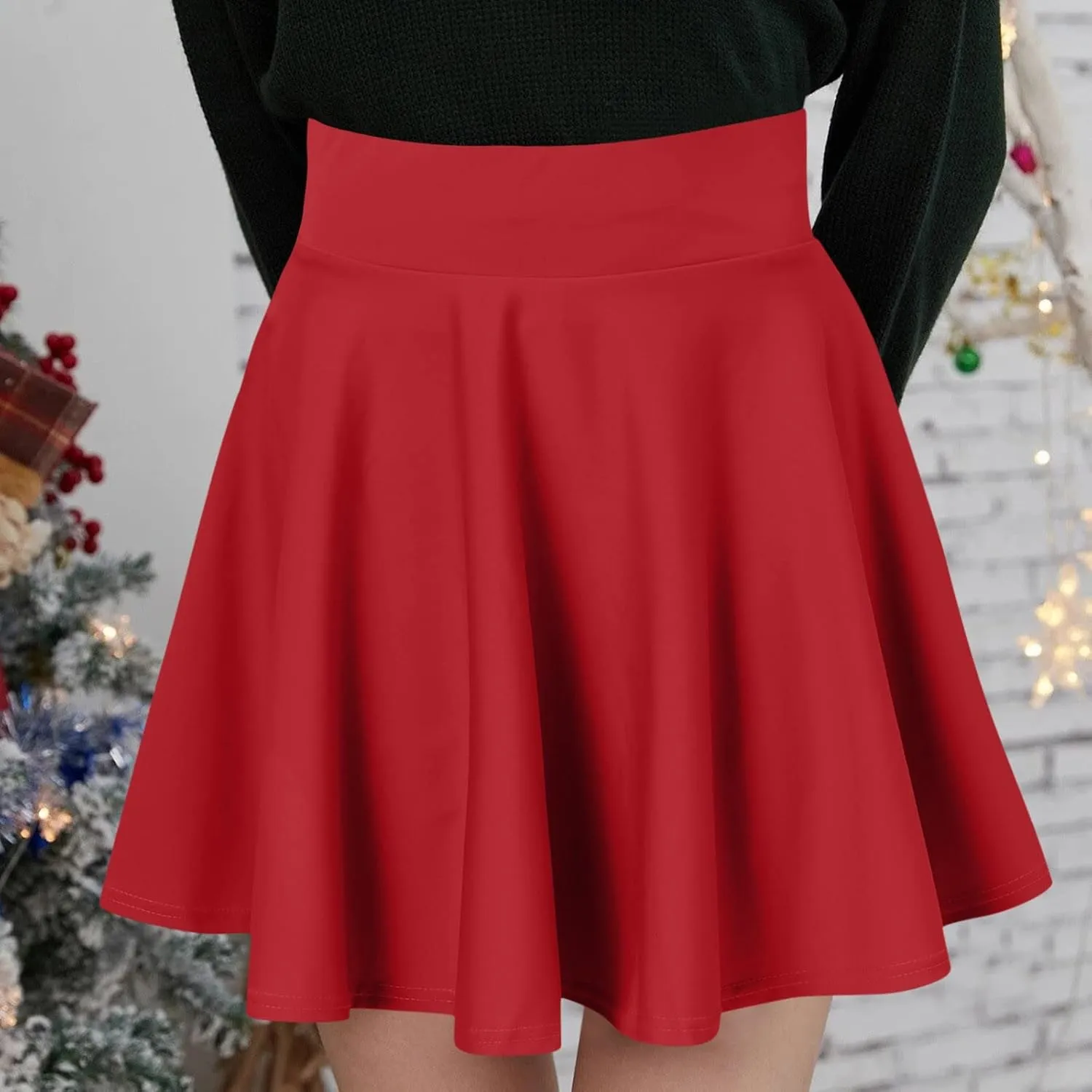 Women Fashion Casual Short Style Solid Half Skirt Glare Sun Skirt Pleated Skirt Midi Skirt for Women