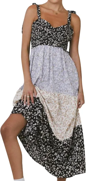 Women Flowy Smocked Tie Shoulder Maxi Dress Boho Summer Beach Floral Long Dress Y2K Sleeveless Square Neck Sundress