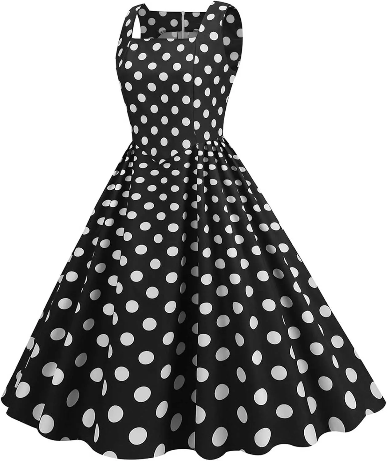 Women HOCO Dress Polka Dot Empired Waisted Flared Dresses Sleeveless Aline Tea Party Dress