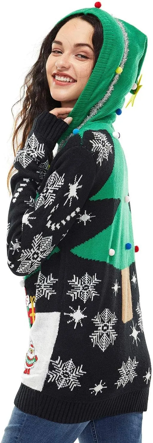 Women Ugly Christmas Hoodie for Adult Men`s Unisex Xmas Hooded Sweater Pullover for Party Festive