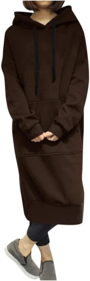 Women Winter Warm Hooded Hoodie Baggy Pullover Oversize Sweatshirt Long Dress Lightweight Womens Pullover Hoodie