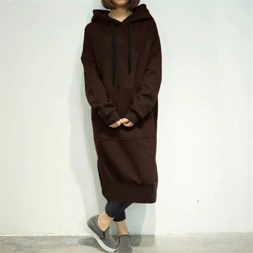 Women Winter Warm Hooded Hoodie Baggy Pullover Oversize Sweatshirt Long Dress Lightweight Womens Pullover Hoodie