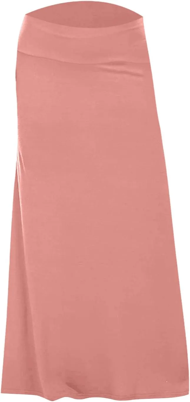 Women's Casual Ruched Stretchy High Waist A Line Skirt Flared Midi Skirt Leather Skirt for Women with Zipper