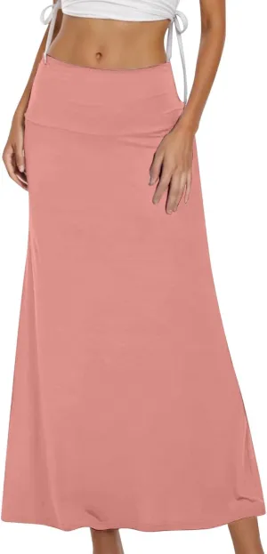 Women's Casual Ruched Stretchy High Waist A Line Skirt Flared Midi Skirt Leather Skirt for Women with Zipper