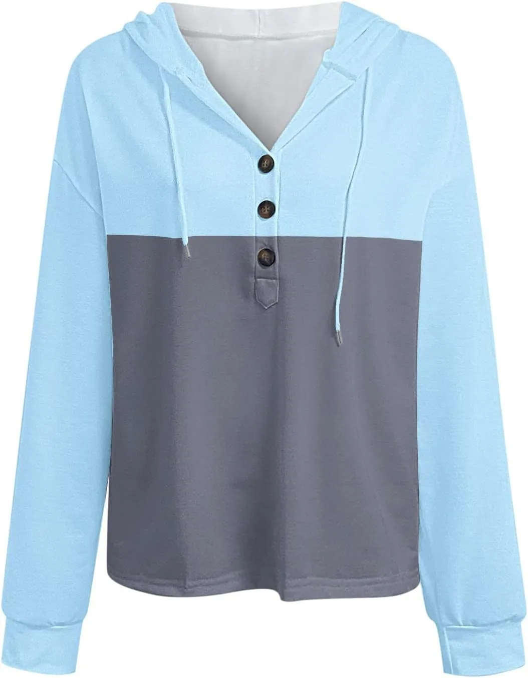 Women's Fashion Hoodies Sweatshirts Casual Button V-Neck Henley Shirts Long Sleeve Color Block Oversized Pullover Tops