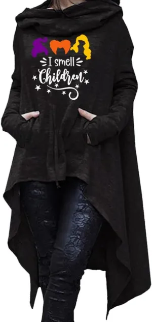 Women's I Small Children Letters Festival Tunic High Collar Long Sleeve Pullover Irregular Hoodies