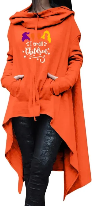 Women's I Small Children Letters Festival Tunic High Collar Long Sleeve Pullover Irregular Hoodies