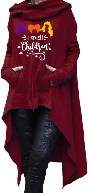 Women's I Small Children Letters Festival Tunic High Collar Long Sleeve Pullover Irregular Hoodies