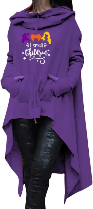 Women's I Small Children Letters Festival Tunic High Collar Long Sleeve Pullover Irregular Hoodies