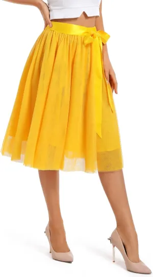 Women's Knee Length Tulle Skirts Layered Prom Party Midi Tutu Skirt