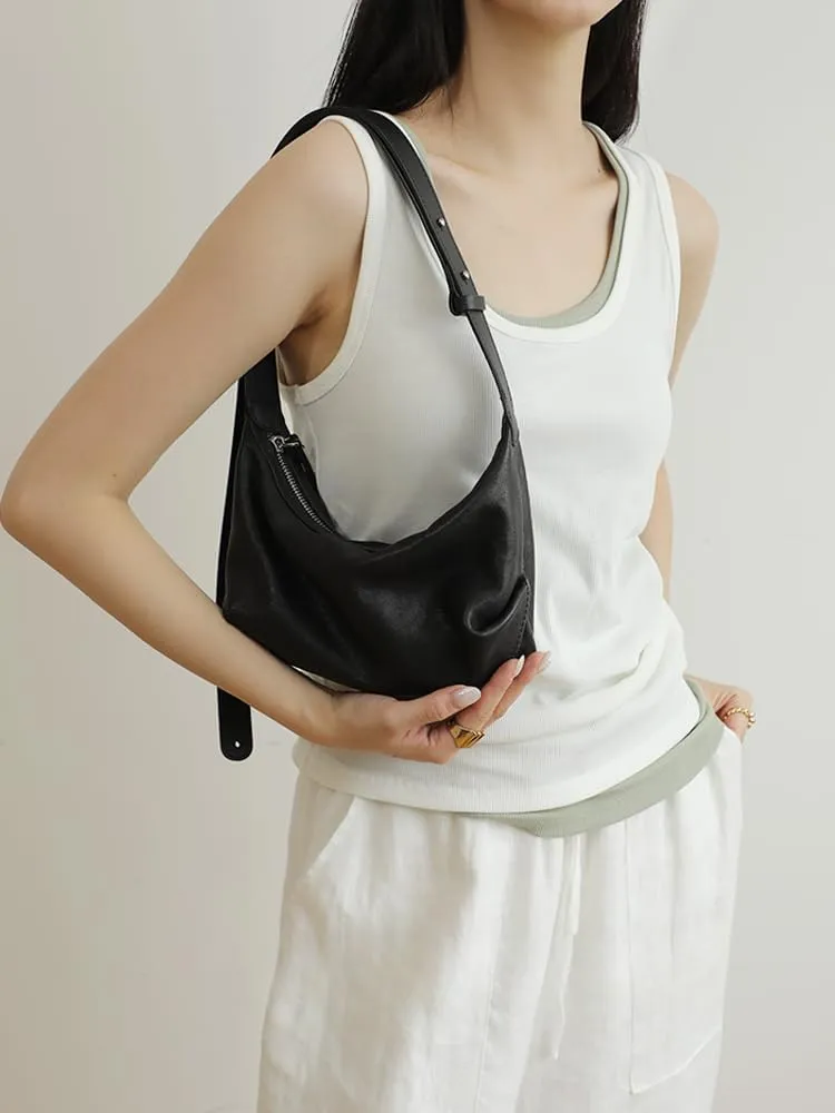 Women's Leather Handbag Shoulder Crossbody Armpit Bag Dumpling Pillow Bag Clutch Purse Hobo Versatile Stylish Chic