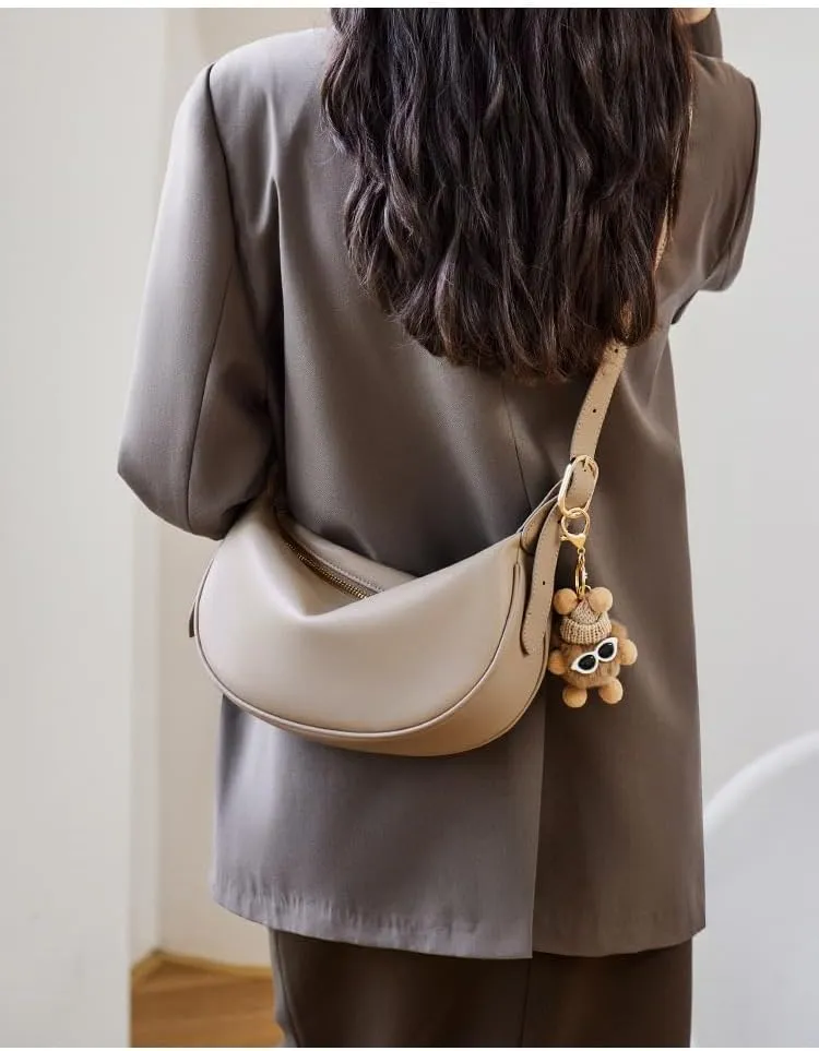 Women's Leather Shoulder Crossbody Bag Handbag Clutch Crecent Underarm Armpit Dumpling Pillow Bag Versatile Stylish Casual
