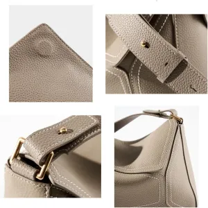 Women's Leather Shoulder Underarm Geometric Pillow Bag Cowhide Crossbody Bag Versatile Handbag Large Capacity Hobo Clutch