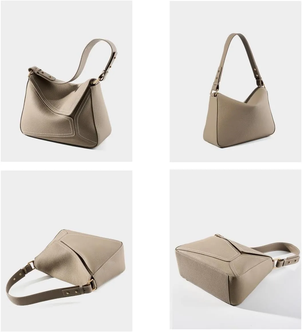 Women's Leather Shoulder Underarm Geometric Pillow Bag Cowhide Crossbody Bag Versatile Handbag Large Capacity Hobo Clutch
