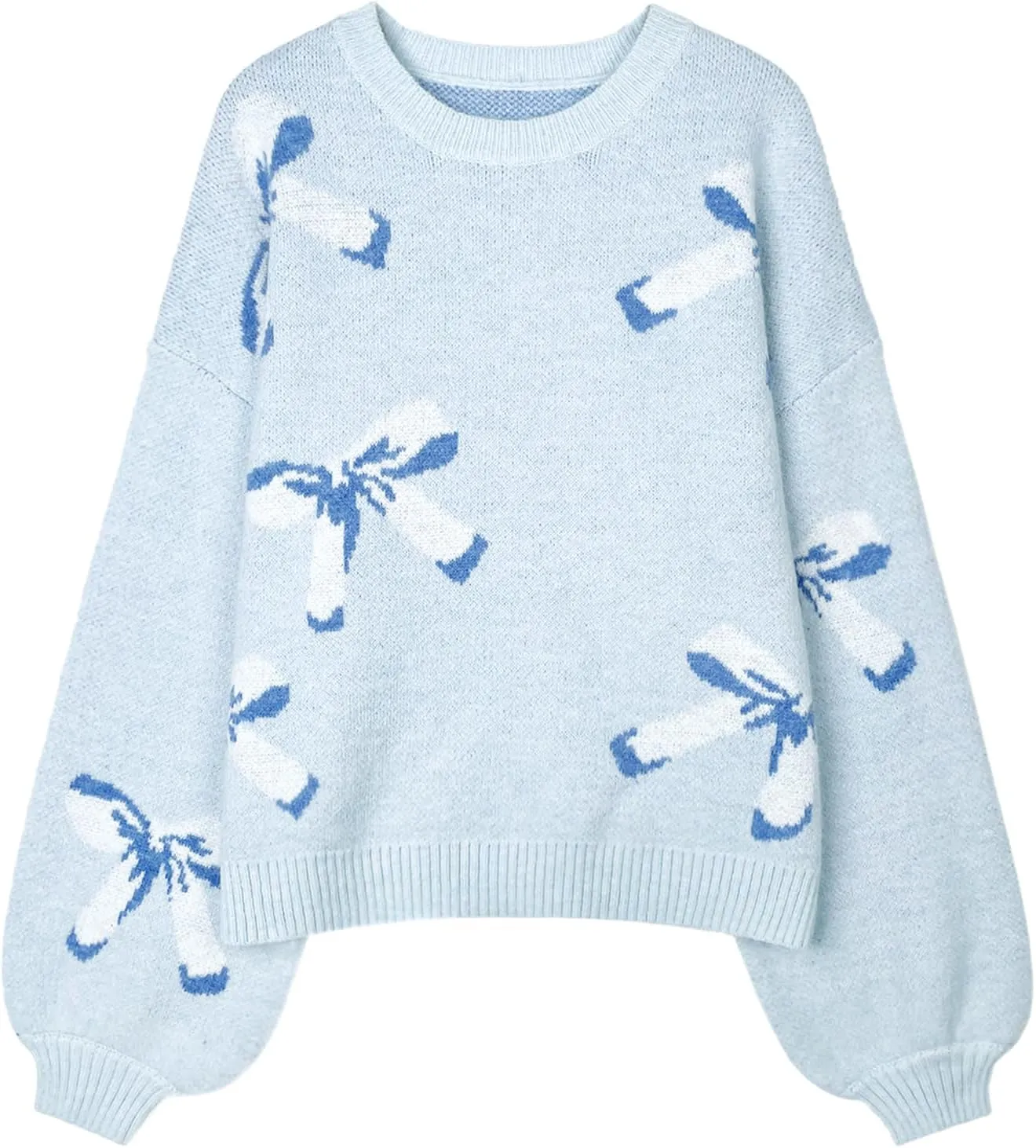 Womens Oversized Cute Bow Tie Sweater Spring 2025 Cozy Chunky Ribbed Knit Crewneck Long Sleeve Pullover Tops