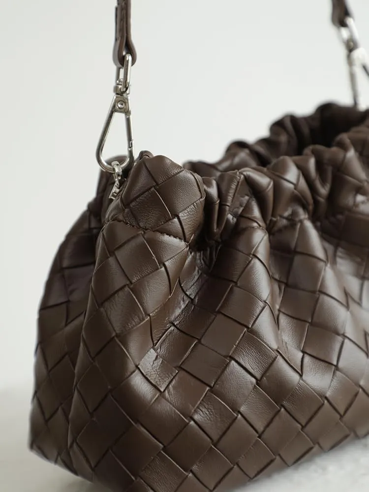 Women's Retro Genuine Leather Chain Ball Woven Shoulder Crossbody Underarm Bag Clutch Cloud Dumpling Handbag Versatile Hobo