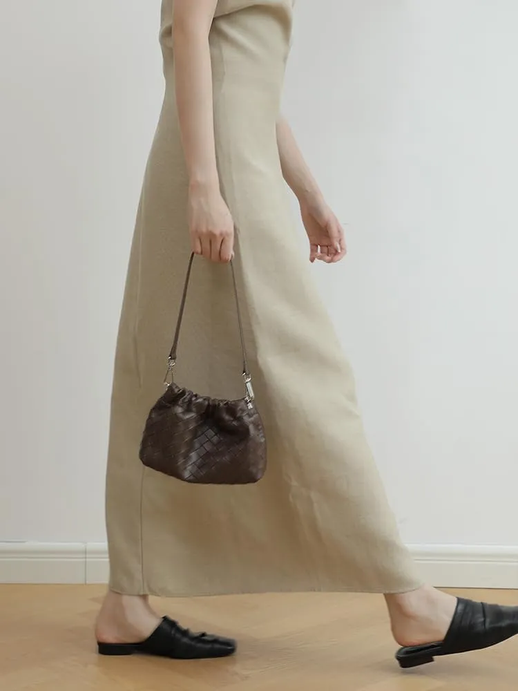 Women's Retro Genuine Leather Chain Ball Woven Shoulder Crossbody Underarm Bag Clutch Cloud Dumpling Handbag Versatile Hobo