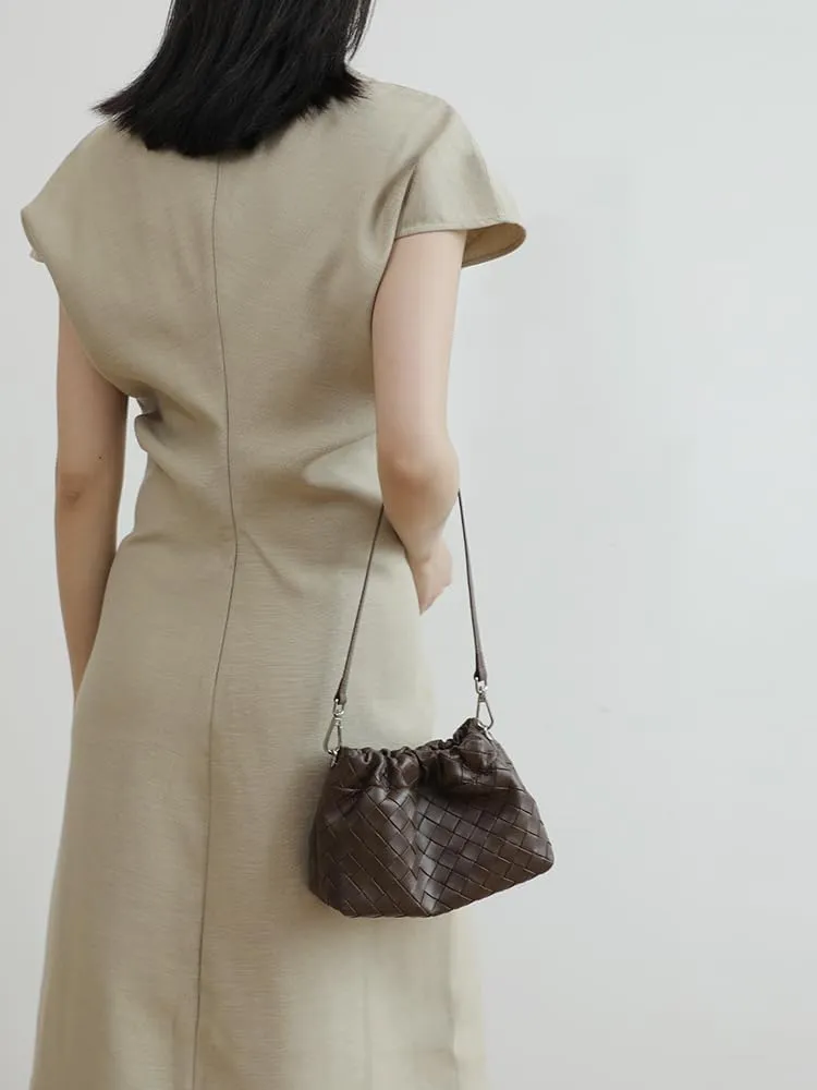 Women's Retro Genuine Leather Chain Ball Woven Shoulder Crossbody Underarm Bag Clutch Cloud Dumpling Handbag Versatile Hobo