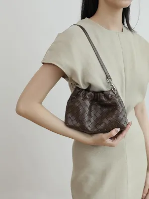 Women's Retro Genuine Leather Chain Ball Woven Shoulder Crossbody Underarm Bag Clutch Cloud Dumpling Handbag Versatile Hobo