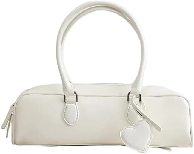 Women's Retro Heart Leather Bag Shoulder Underarm Handbag Top Handle Bowling Pillow Bag Versatile Casual Stylish Vintage