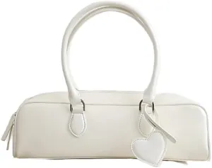 Women's Retro Heart Leather Bag Shoulder Underarm Handbag Top Handle Bowling Pillow Bag Versatile Casual Stylish Vintage