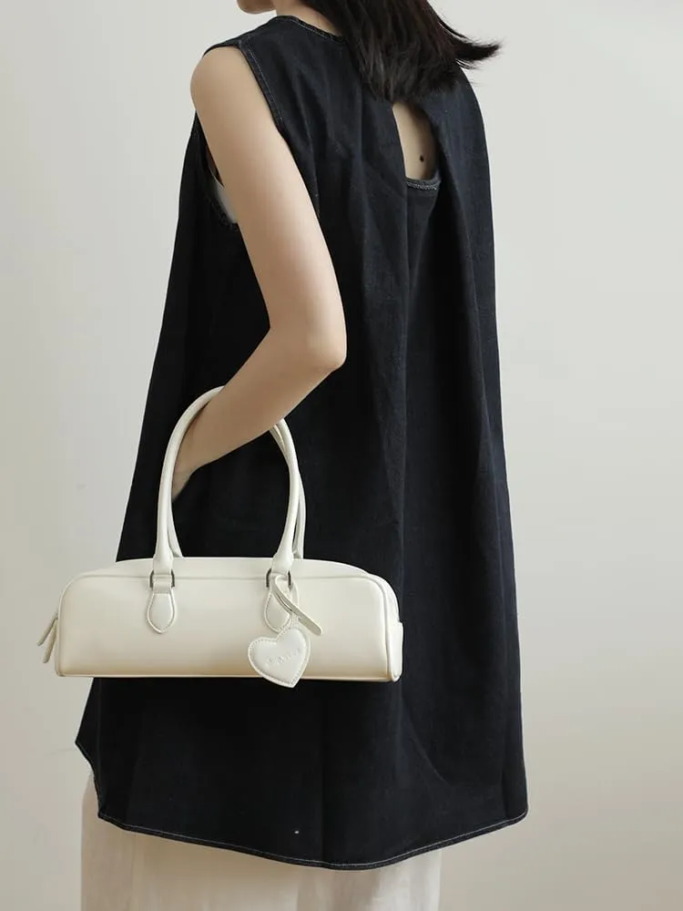 Women's Retro Heart Leather Bag Shoulder Underarm Handbag Top Handle Bowling Pillow Bag Versatile Casual Stylish Vintage