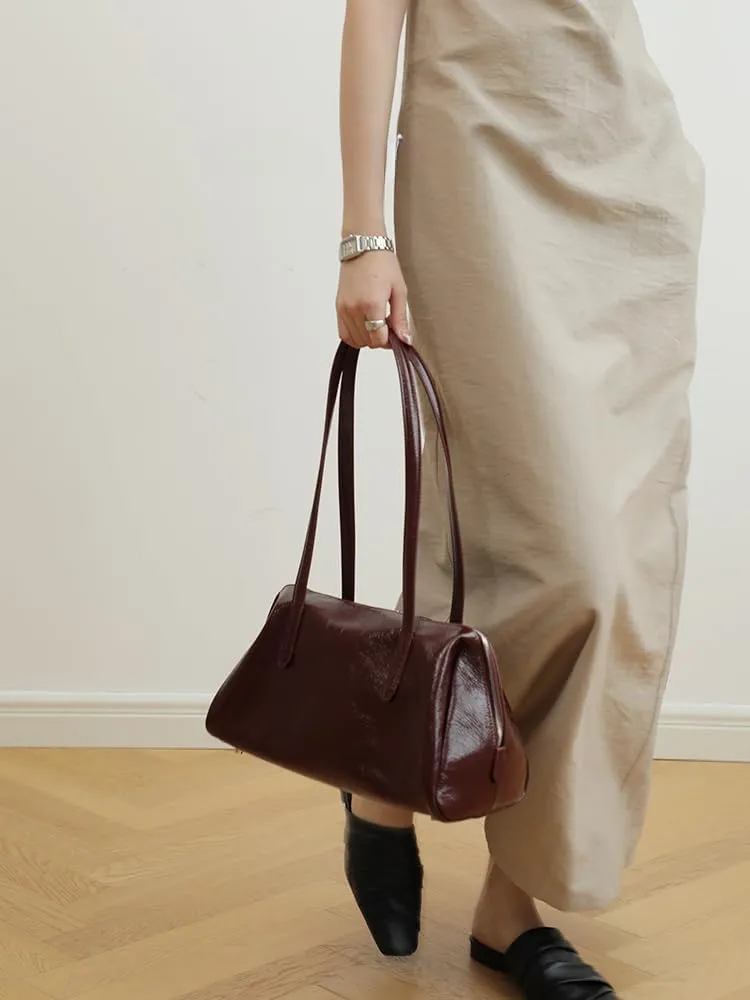 Women's Retro Leather Large Capacity Shoulder Underarm Bag Handbag Commuting Totes Pillow Bowling Bag Versatile Clutch Hobo
