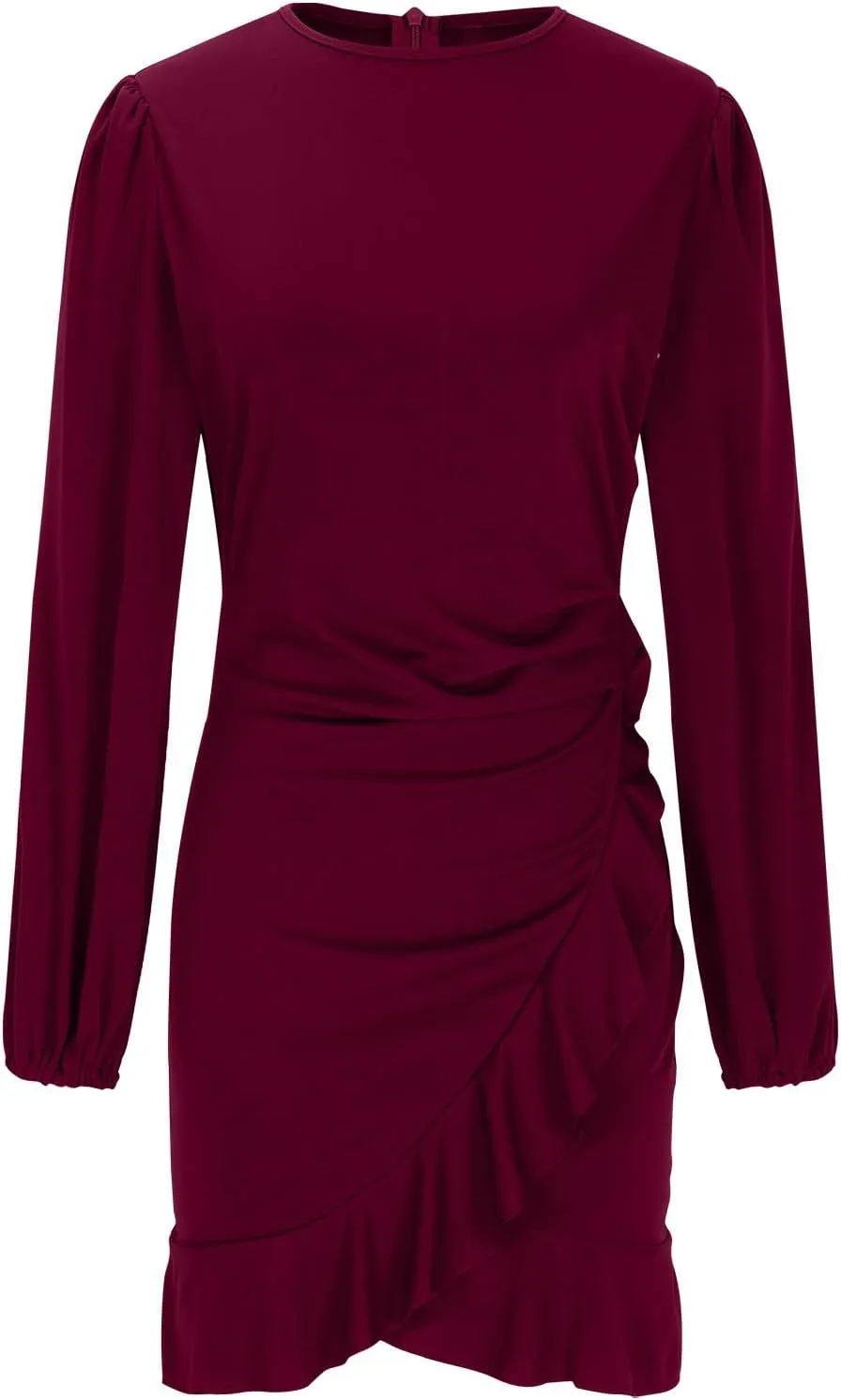 Womens Sexy Fall Short Dresses Puff Long Sleeve Ruffle Hem mini Dresses Casual Cozy Slim fit wrap Bodycon Dresses
