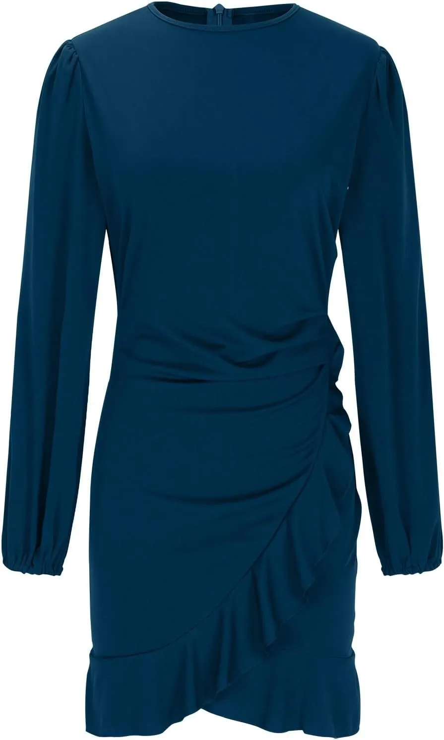 Womens Sexy Fall Short Dresses Puff Long Sleeve Ruffle Hem mini Dresses Casual Cozy Slim fit wrap Bodycon Dresses