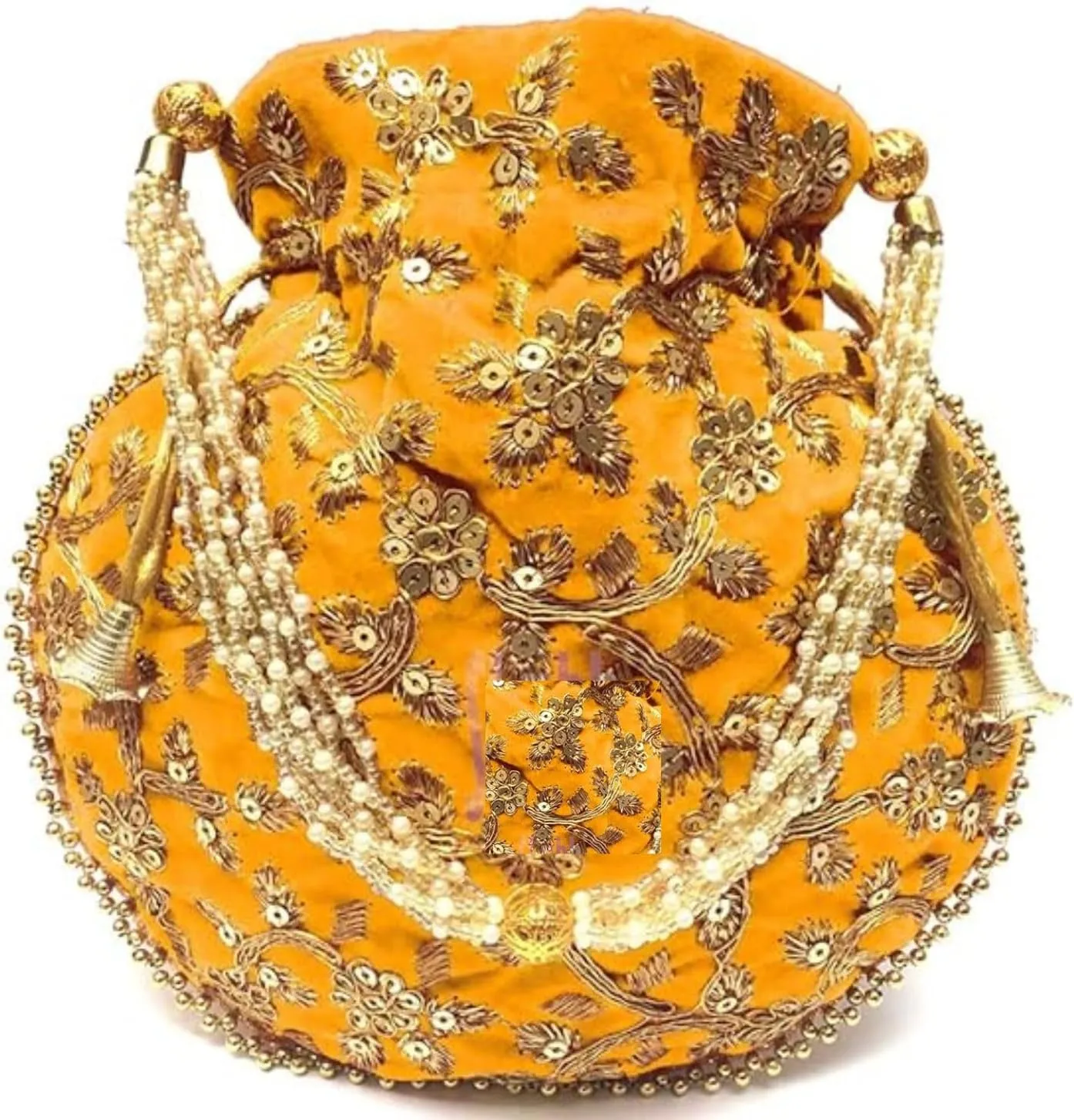 Women's Velvet Embroidered Potli Bag Purse Pouch Drawstring Bag Golden Work Wedding Gift for Women