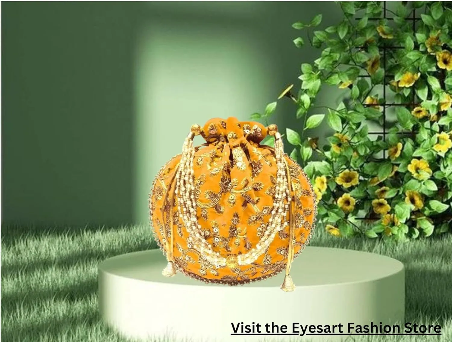 Women's Velvet Embroidered Potli Bag Purse Pouch Drawstring Bag Golden Work Wedding Gift for Women