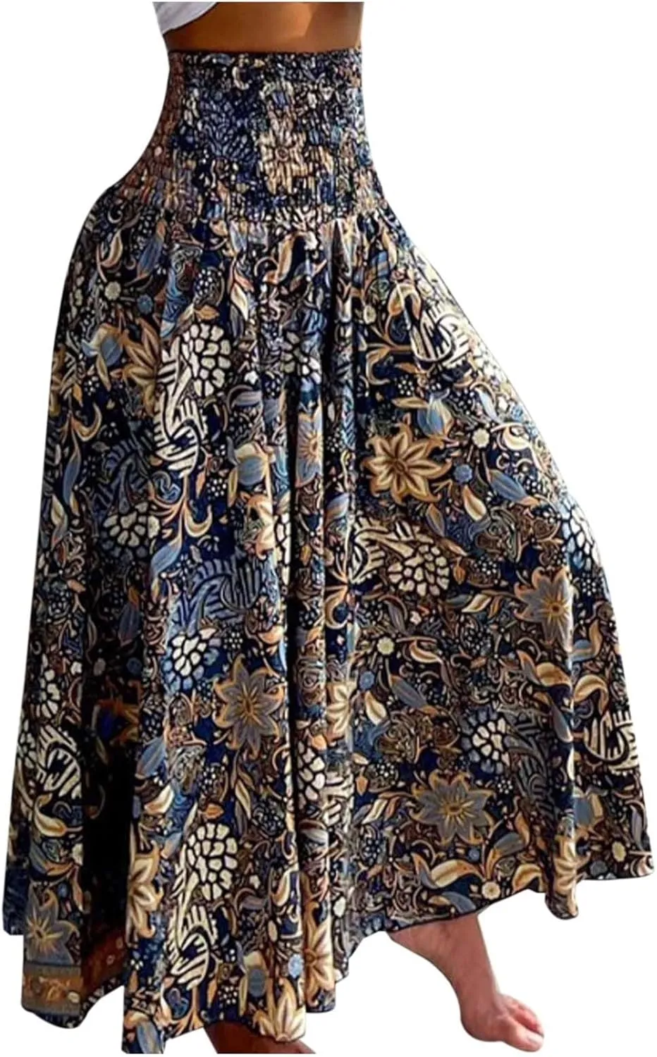 Women's Vintage Floral High Waist Wide Leg Pants Casual Loose Fit Trousers Womens Dress Leggings Pants