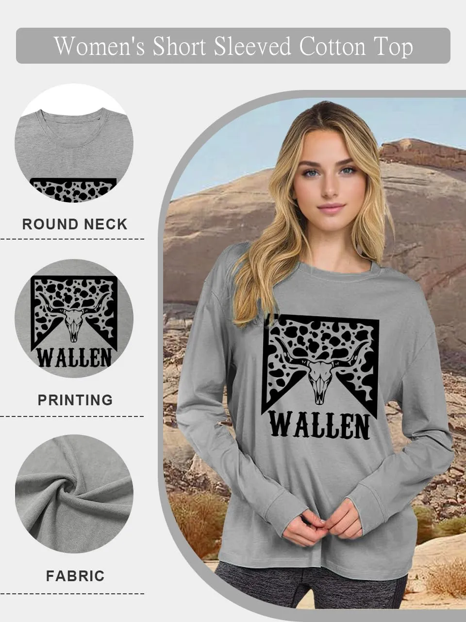 Women's Western Cowgirl Long Sleeve Shirts Vintage Country Music Fall T-Shirt Hiking Travel Sweatshirt Tops