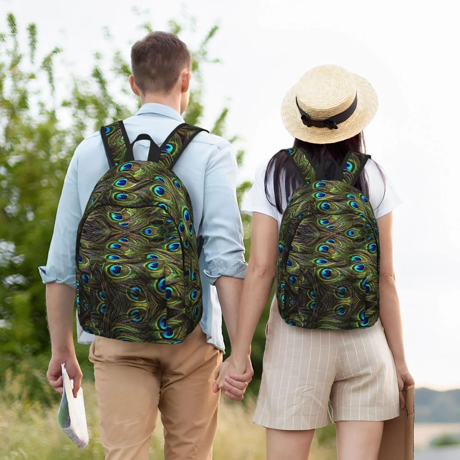 WURTON Fresh Peacock Print Large Backpack Casual Laptop Backpack Computer Bag Travel Daypack For Women Men