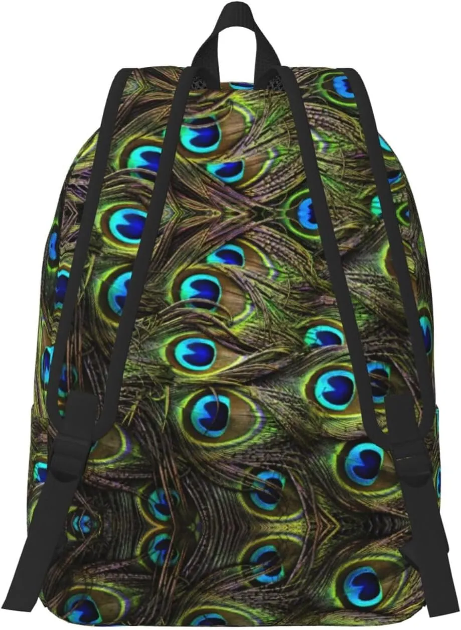 WURTON Fresh Peacock Print Large Backpack Casual Laptop Backpack Computer Bag Travel Daypack For Women Men