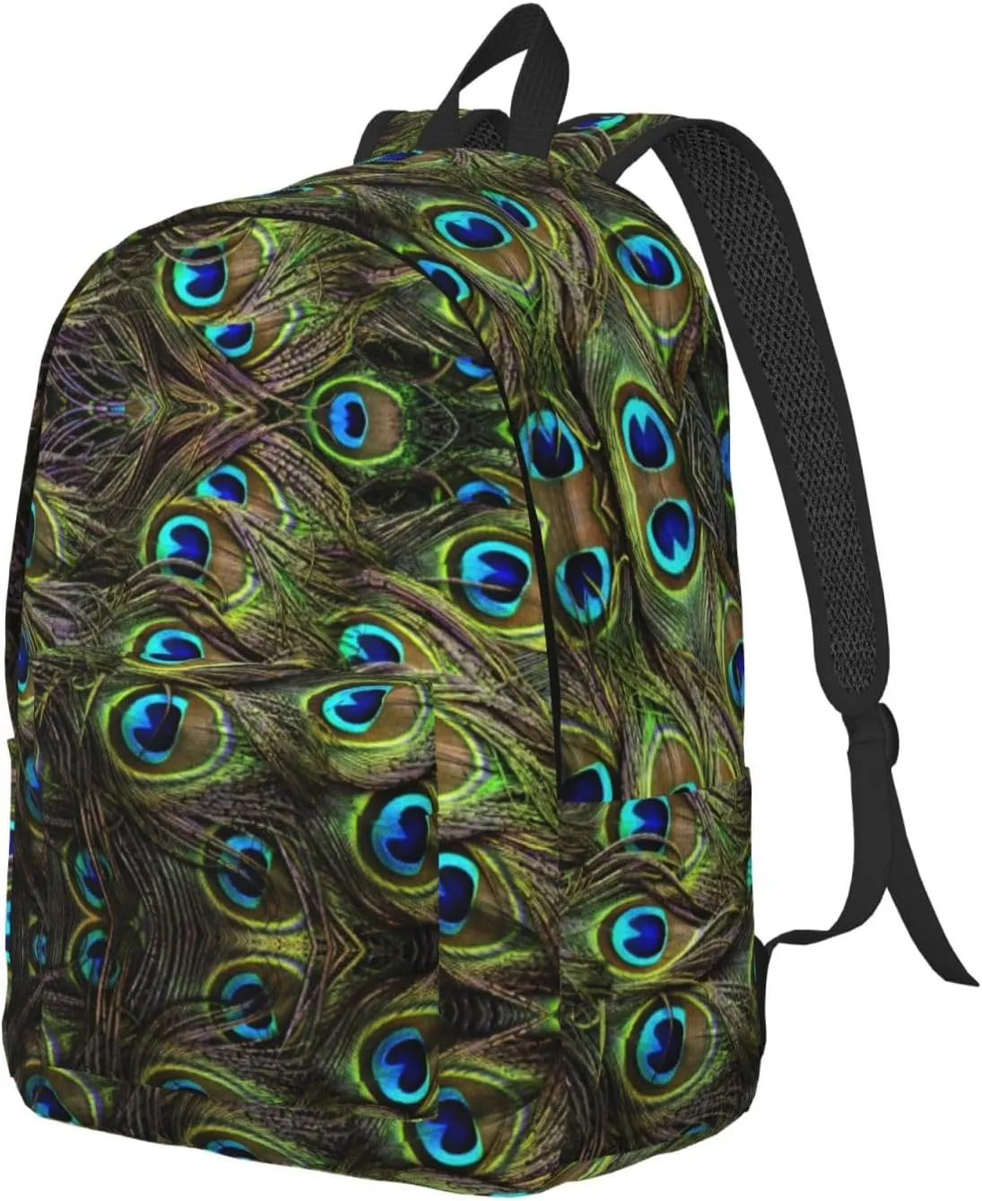 WURTON Fresh Peacock Print Large Backpack Casual Laptop Backpack Computer Bag Travel Daypack For Women Men
