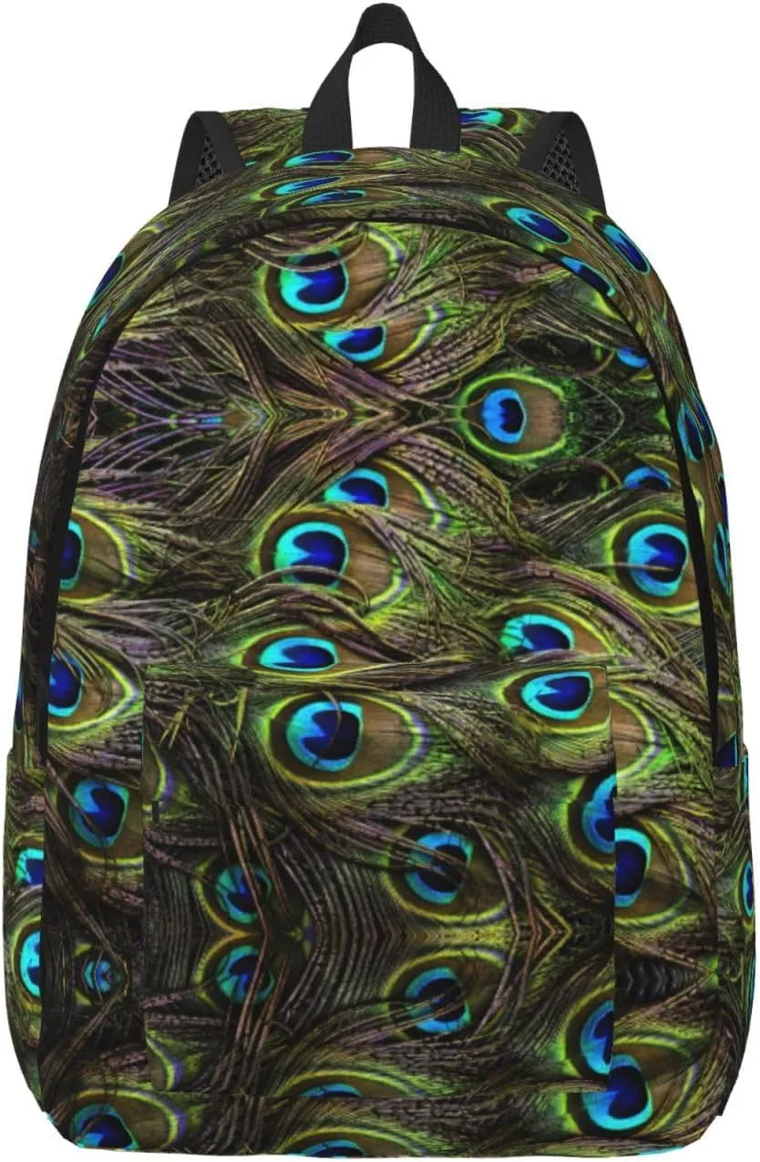 WURTON Fresh Peacock Print Large Backpack Casual Laptop Backpack Computer Bag Travel Daypack For Women Men